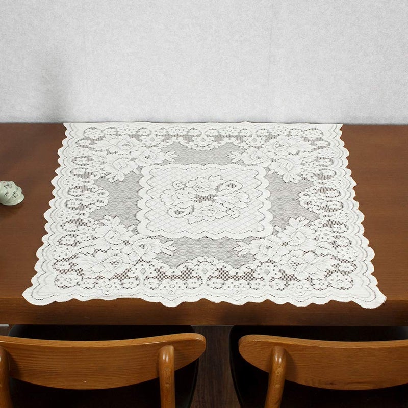 Dhanulada 31.5 Inch Square French Decorative Lace Tablecloth with Elegant Floral Patterns for Party, Weddings, Dining Room Tables, White Ivory - Image 5